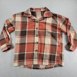 Womens‎ Shirt Size M Orange Plaid Flannel Button Down Long Sleeve Shaket Casual